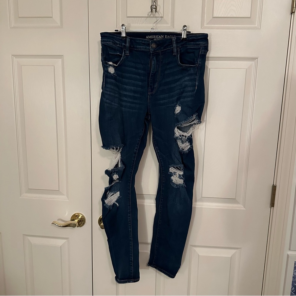 American Eagle Outfitters Blue Skinny Distressed Hi Rise Jegging Jeans
